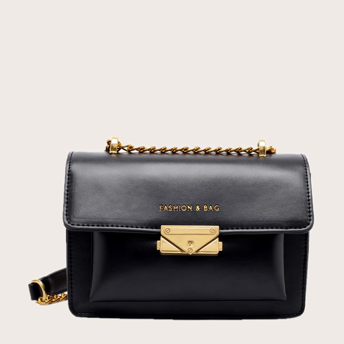 

Letter Graphic Flap Crossbody Bag, Black