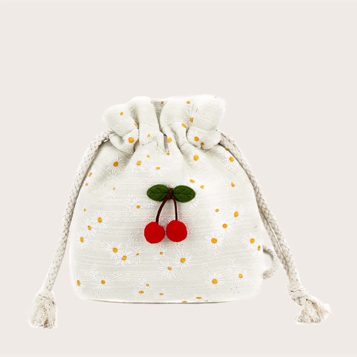 

Cherry Appliques Crossbody Bag, Beige