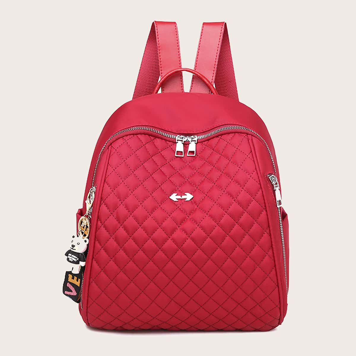 

Quilted Backpack With Bag Charm, Red