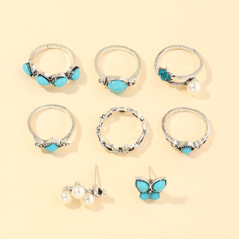 

8pcs Faux Pearl Jewelry Set, Silver