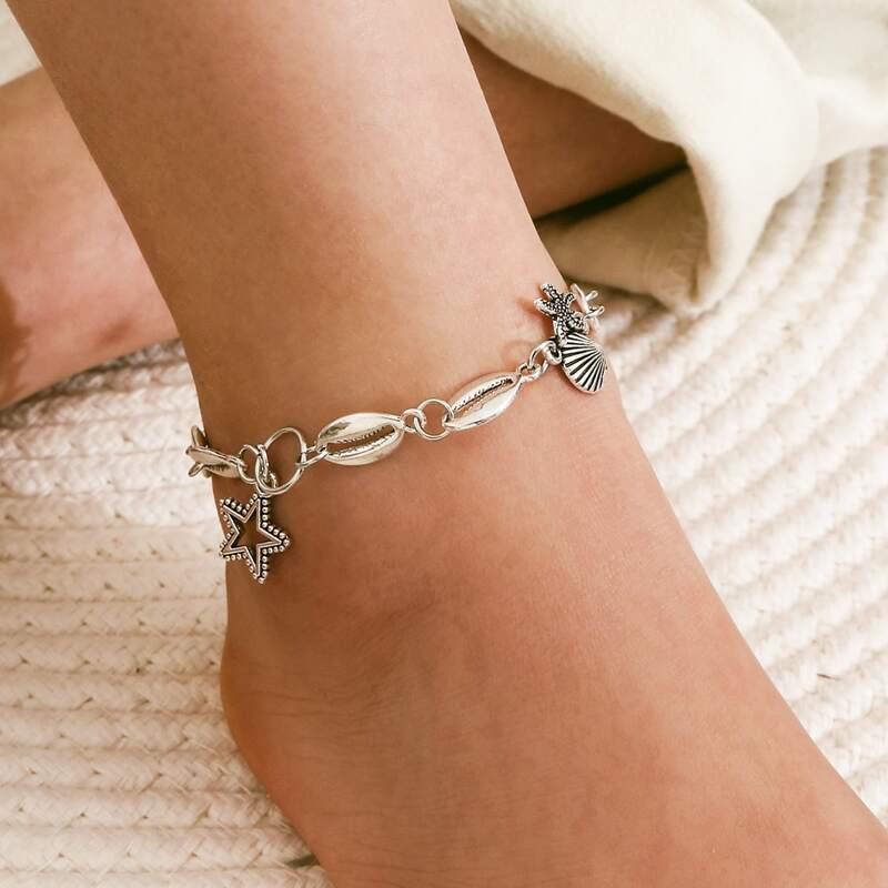 

Shell Charm Anklet, Silver