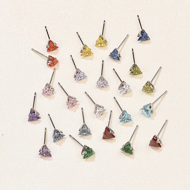 

12pairs Rhinestone Triangle Earrings, Multicolor