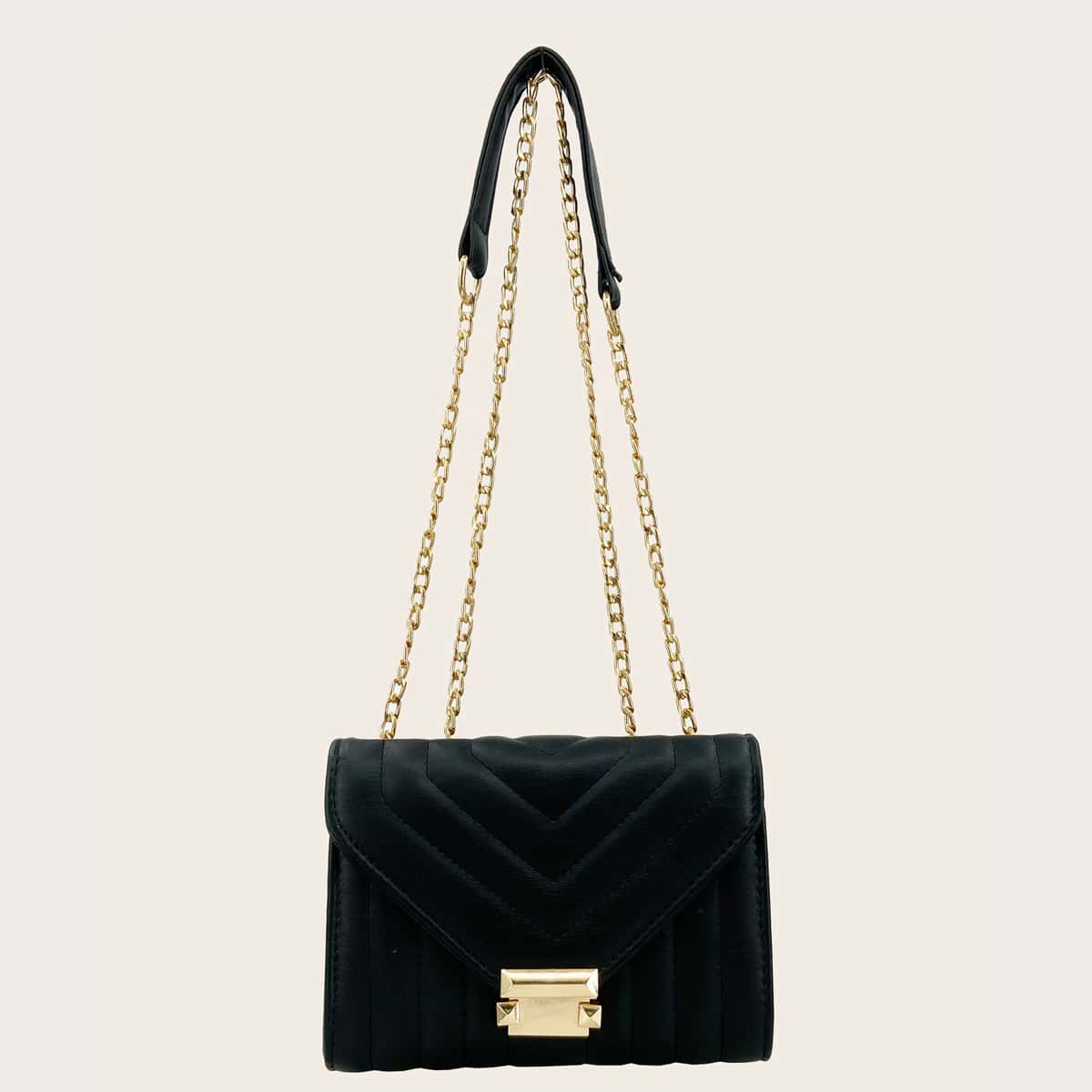

Stitch Detail Flap Crossbody Bag, Black