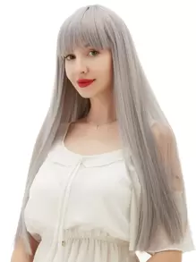 Natural Long Straight Wig With Bang - Grey - View 1