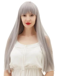Natural Long Straight Wig With Bang - Grey - View 3
