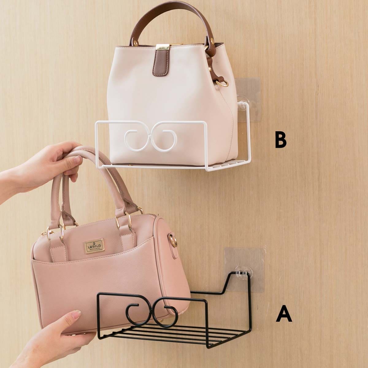 

1pc Wall Mounted Bag Storage Rack, Black and white