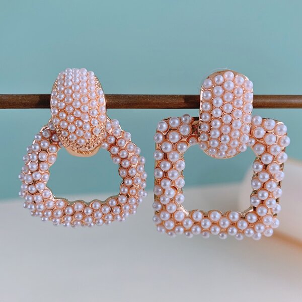 

2pairs Геометрические серьги с искусственным жемчугом, Многоцветный