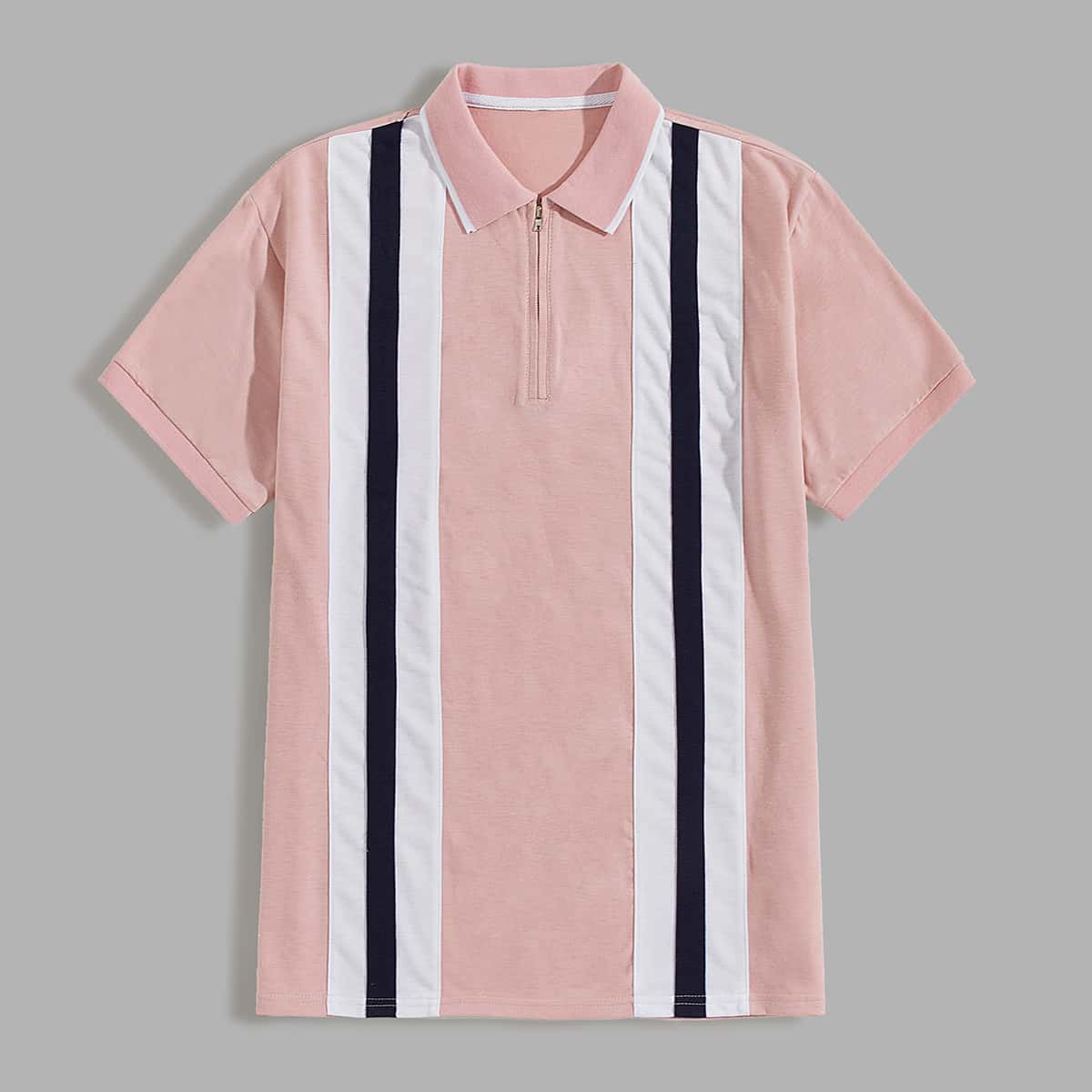 

Guys Color-block Half Zip Polo Shirt, Pink