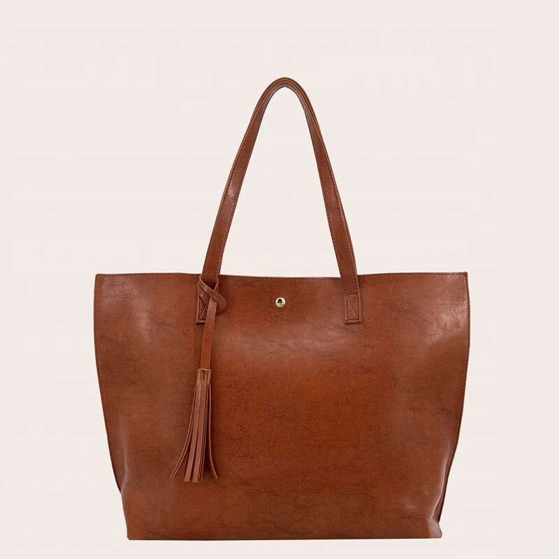 

Tassel Decor Tote Bag, Brown