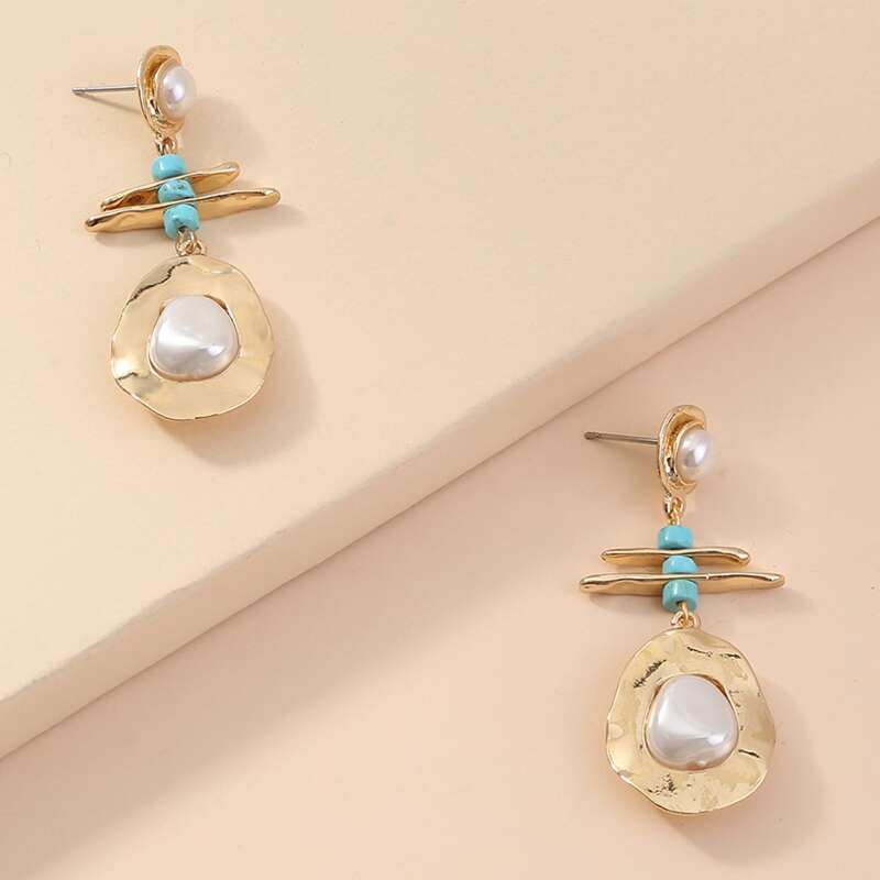 

Metal Faux Pearl Drop Earrings, Gold