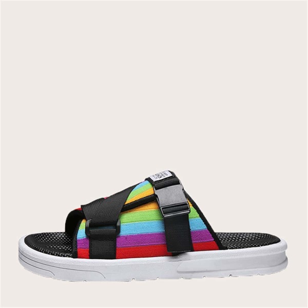 

Men Buckle Strap Rainbow Sliders, Multicolor