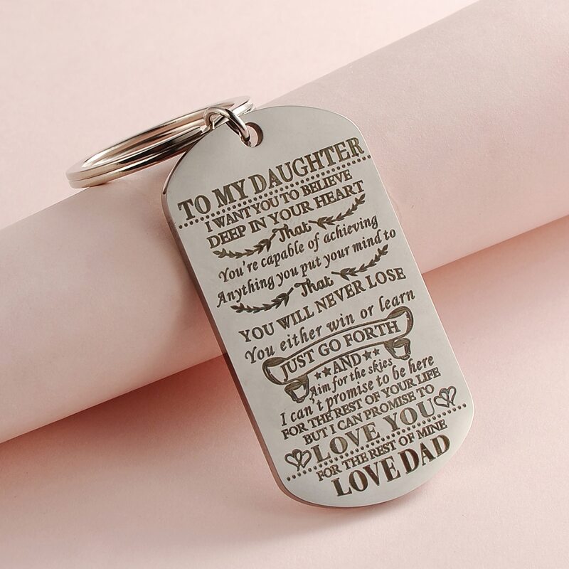 

Slogan Graphic Charm Keychain, Silver