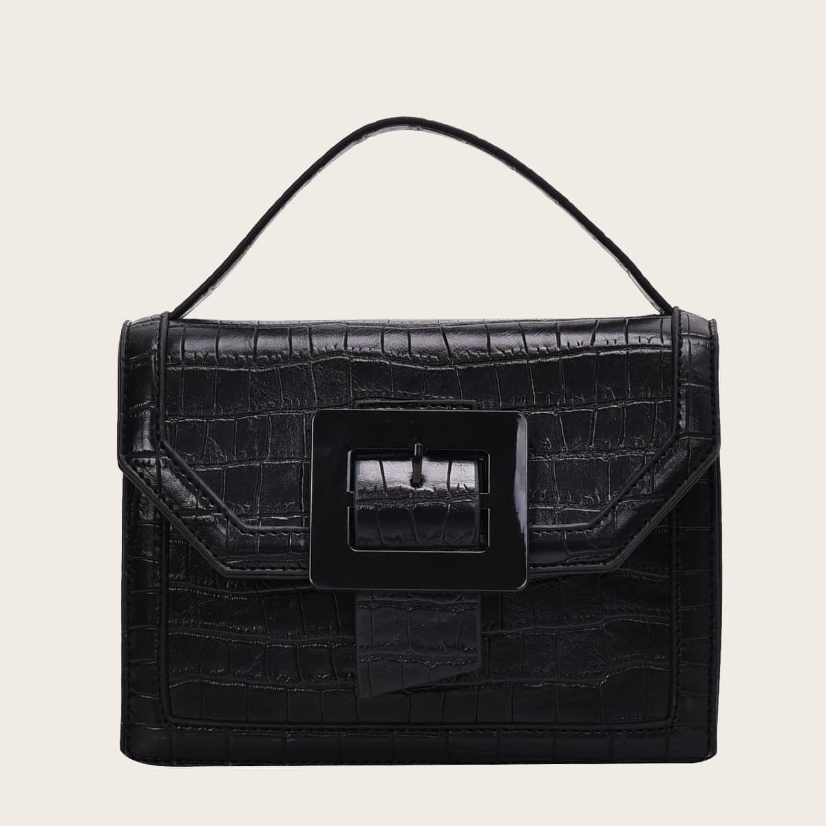 

Croc Embossed Flap Satchel Bag, Black