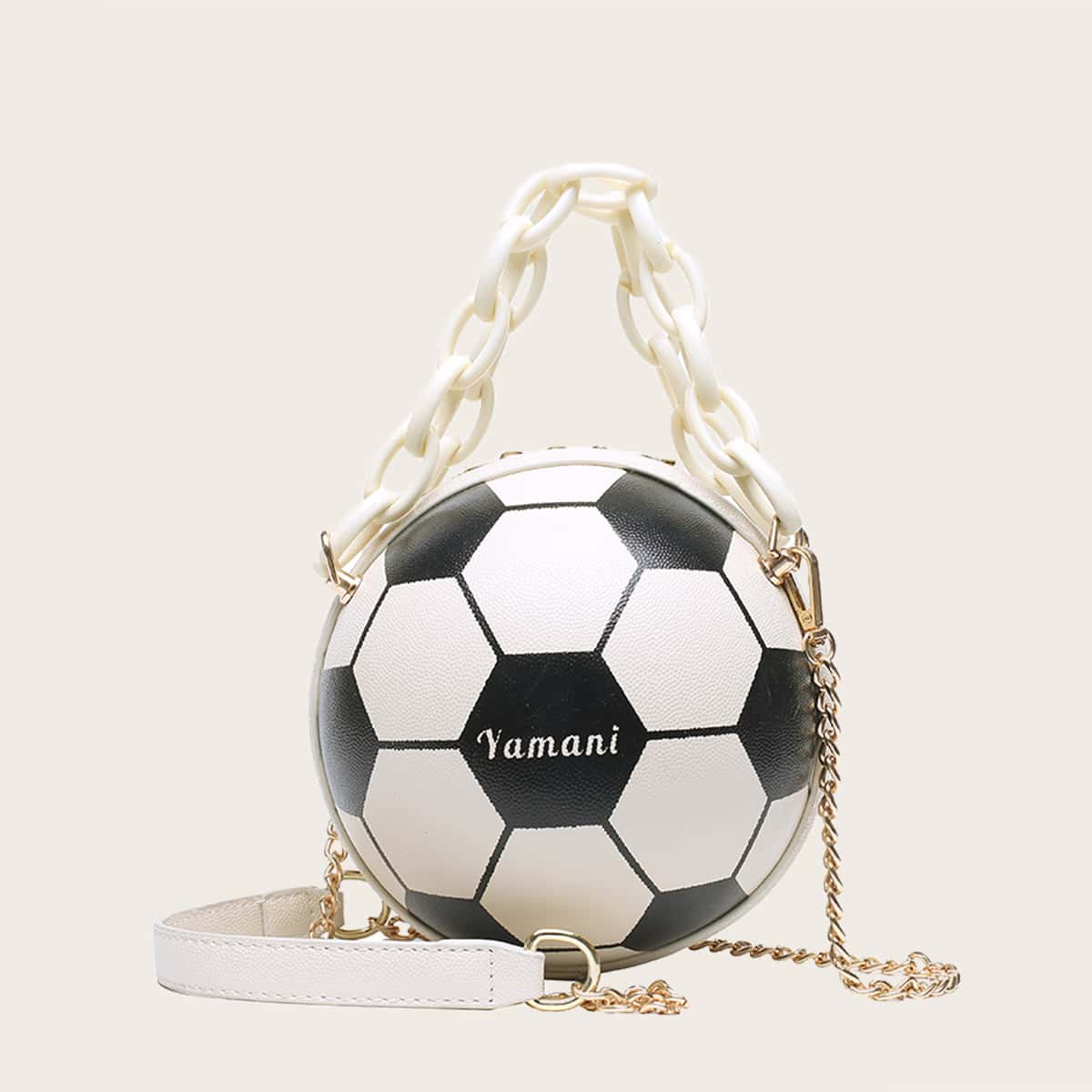 

Football Shaped Satchel Bag, Black and white