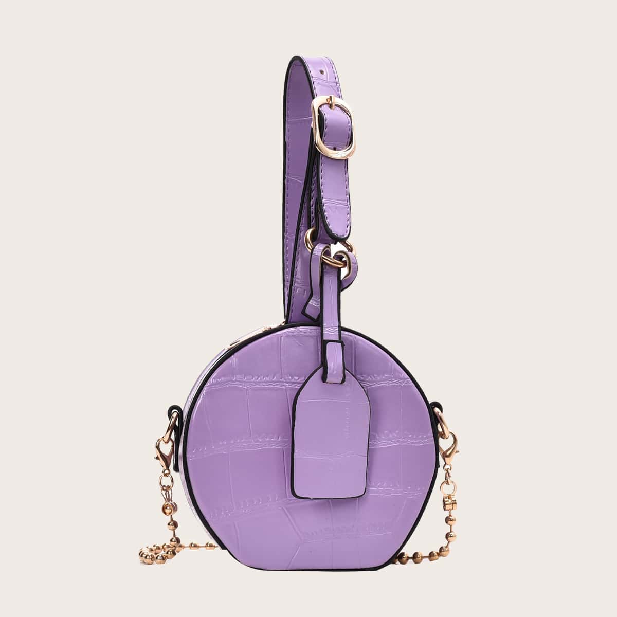 

Mini Croc Embossed Satchel Bag, Purple