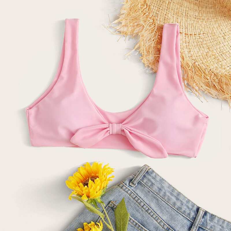 

Knot Front Bikini Top, Pink