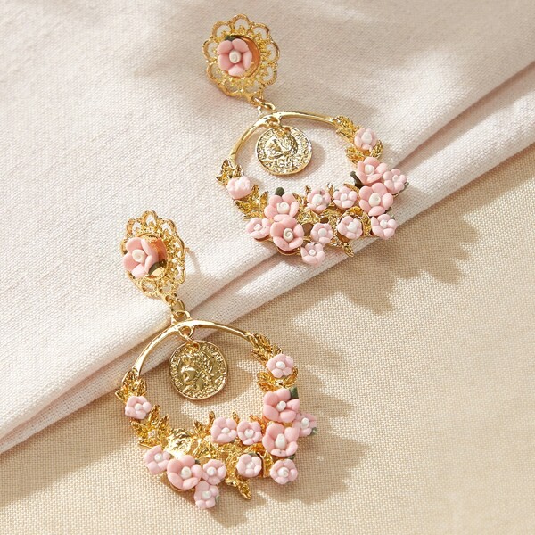 

Серьги-подвески с цветочным декором, Золотистый