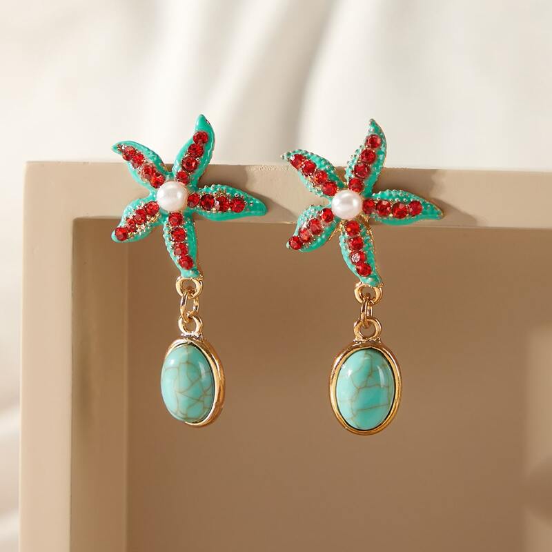

Rhinestone Starfish Earrings, Multicolor