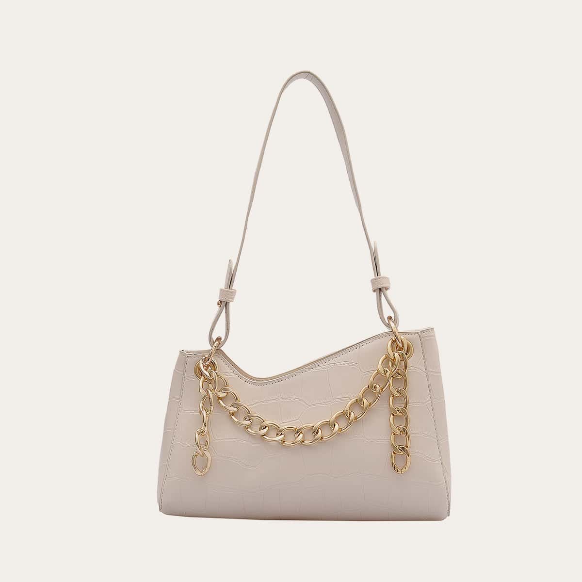 

Croc Embossed Tote Bag, Beige