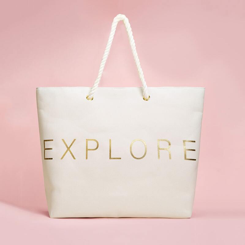 

Letter Graphic Tote Bag, Beige