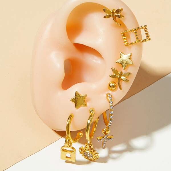 

Серьги с крестами 9шт, Золотистый