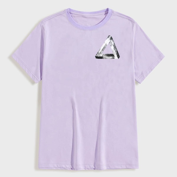 

Men Geo Print Round Neck Tee, Purple