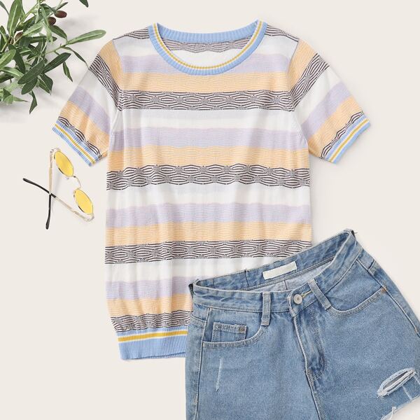 

Color Block Striped Knit Top, Multicolor