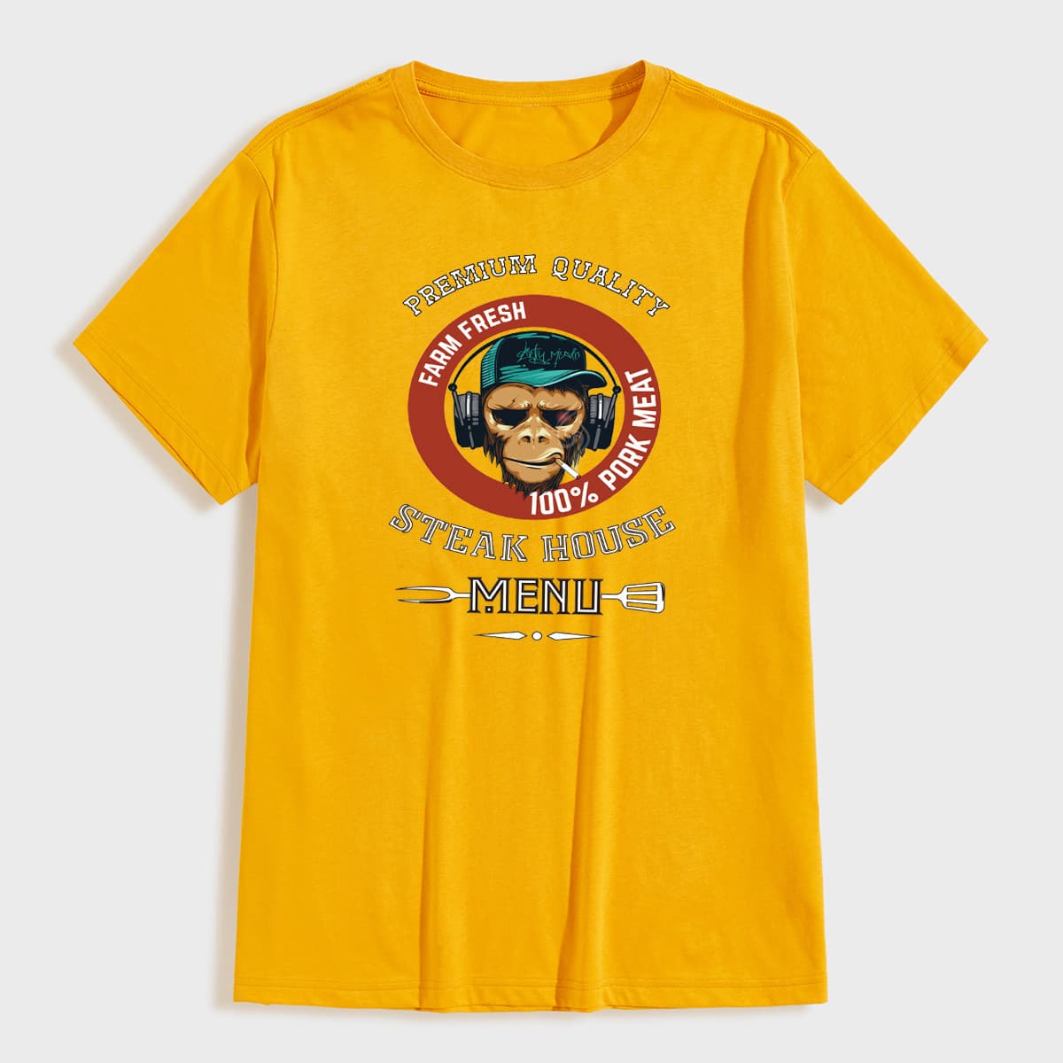 

Guys Monkey And Slogan Graphic Round Neck Tee, Yellow
