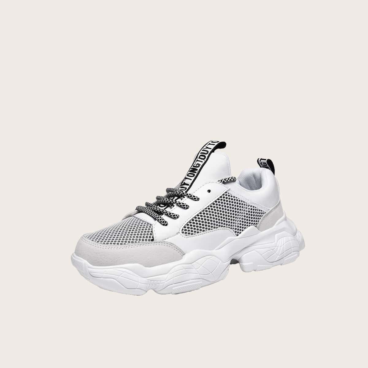 

Lace-up Front Mesh Chunky Sneakers, White