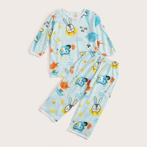 

Boys Cartoon Graphic PJ Set, Blue