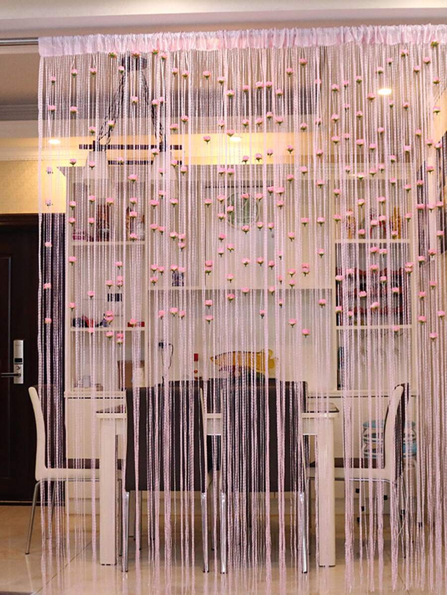1pc Rose Decor String Curtain - Pink - View 1