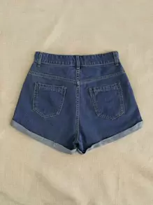 Breezaya Azul Botão Floral ocasional Short Jeans