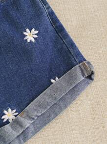 Breezaya Azul Botão Floral ocasional Short Jeans