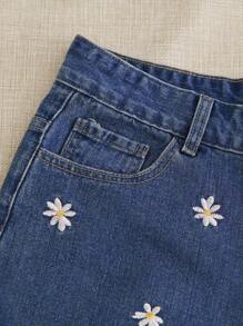 Breezaya Azul Botão Floral ocasional Short Jeans