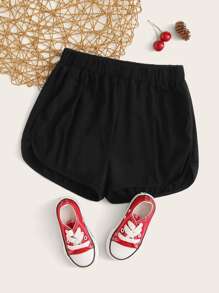 SHEIN Tween Girl Solid Track Shorts - Black - View 1