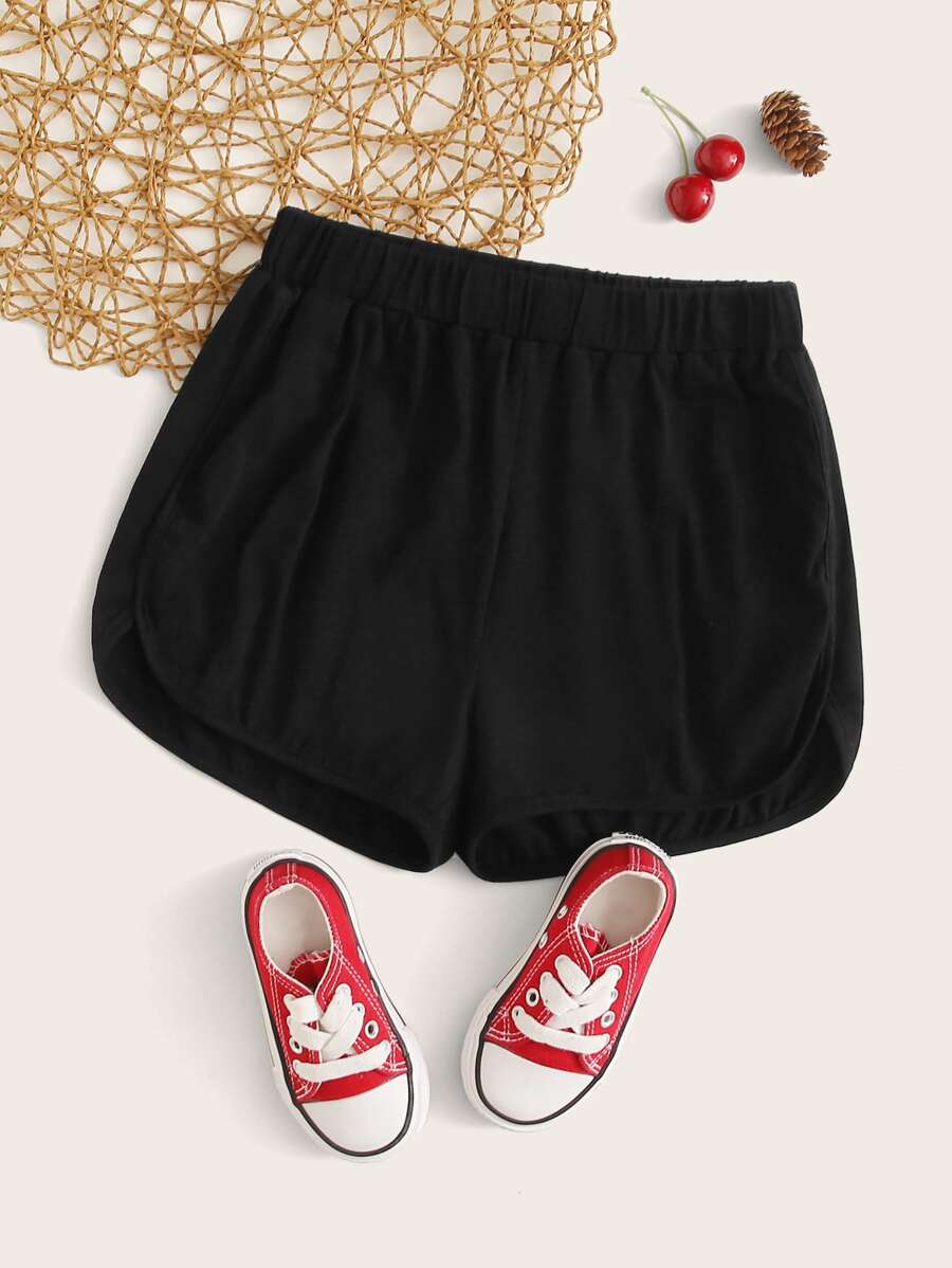 SHEIN Tween Girl Solid Track Shorts - Black - View 1