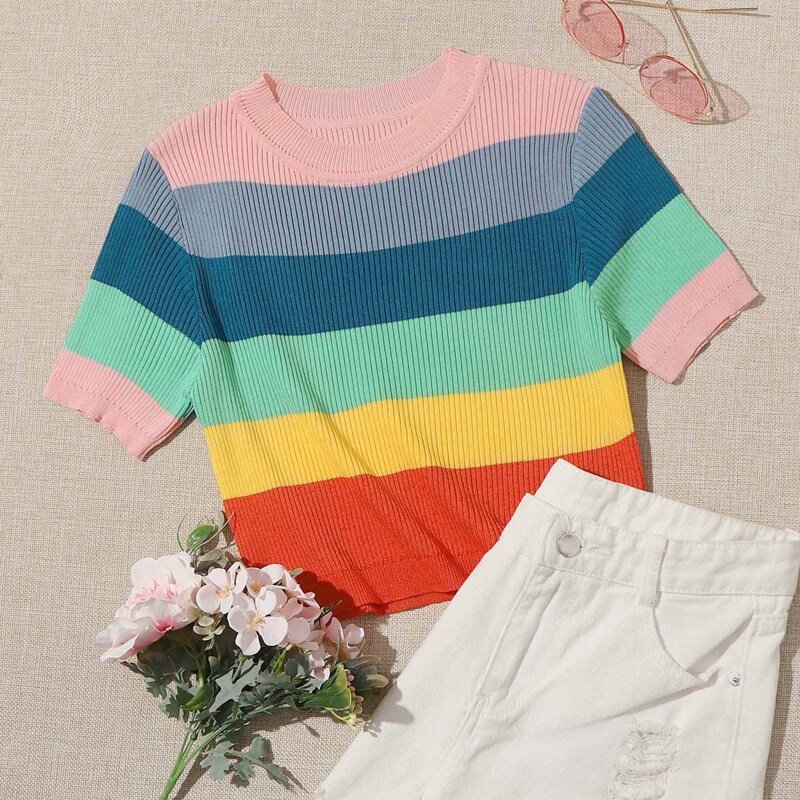 

Multi-stripe Crop Knit Top, Multicolor