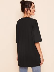 SHEIN T-shirt Angka Hitam Casual - Hitam - View 2