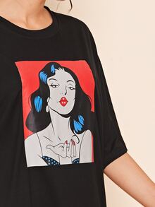 SHEIN T-shirt Angka Hitam Casual - Hitam - View 3