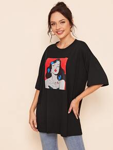 SHEIN T-shirt Angka Hitam Casual - Hitam - View 4