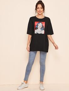 SHEIN T-shirt Angka Hitam Casual - Hitam - View 5