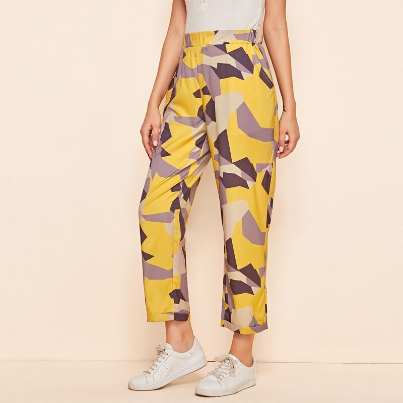 

Geo Print Straight Leg Pants, Multicolor
