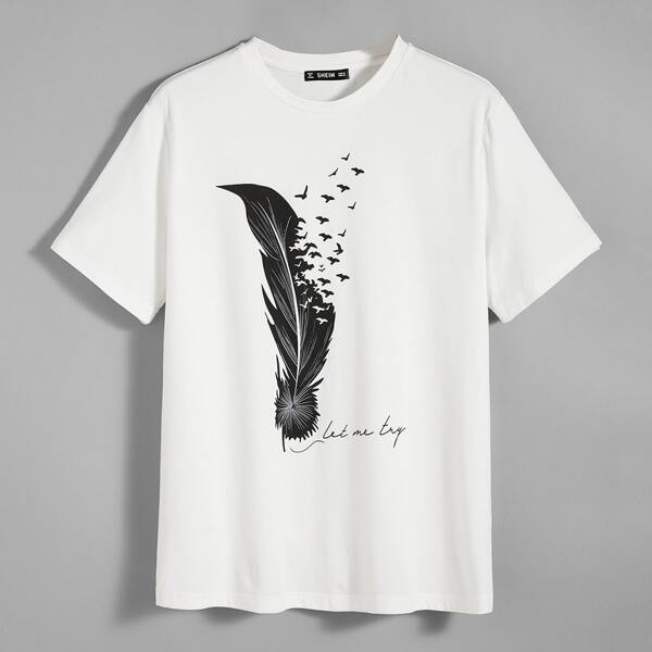 

Men Bird and Slogan Graphic Top, White