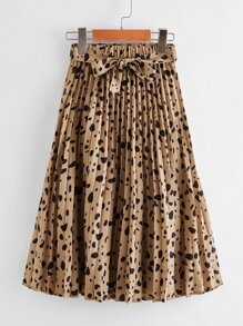 SHEIN 女孩自腰帶斑點圖案百褶半身裙