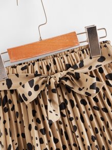 SHEIN 女孩自腰帶斑點圖案百褶半身裙