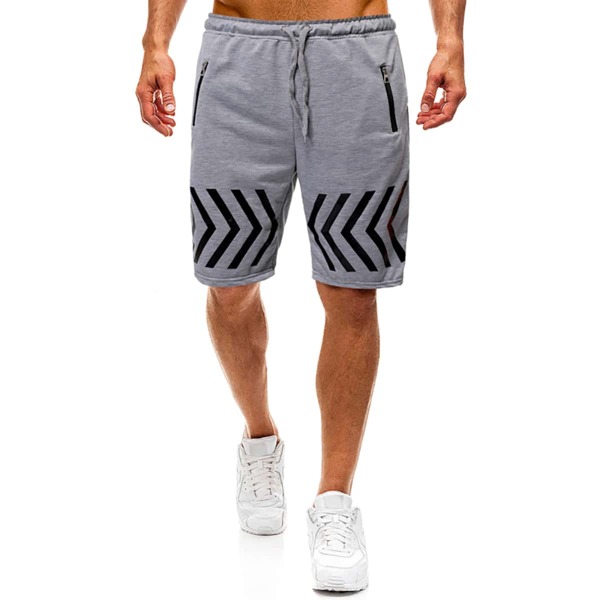 

Men Arrow Print Zip Pocket Drawstring Shorts, Grey