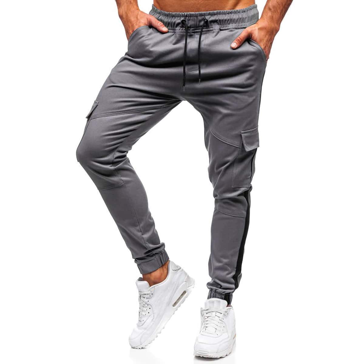 

Guys Contrast Sideseam Drawstring Cargo Pants, Grey