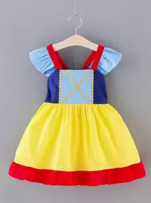 SHEIN Toddler Girls Colour Block Tie Back A-line Dress - Multicolor - View 1