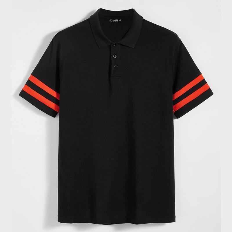 

Guys Striped Cuff Polo Shirt, Black