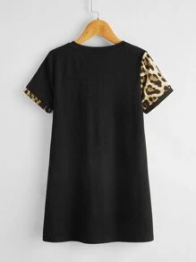 SHEIN Girls Leopard Panel Dress - Multicolor - View 2